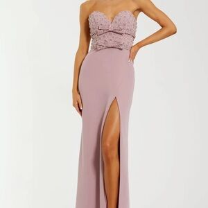 Mac Duggal Strapless Dusty Rose Dress with Sparkle Detail